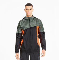 Run Men's Graphic Hooded Jacket in Black/Thyme, Size XL