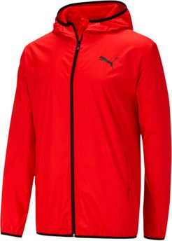 Essentials Men's Solid Windbreaker Jacket in High Risk Red/Black, Size XXL