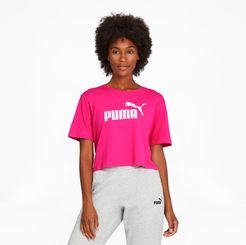 Essentials+ Women's Cropped Logo T-Shirt in Glowing Pink, Size L