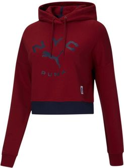 NYC Women's Contrast Hoodie in Red Dahlia, Size XL