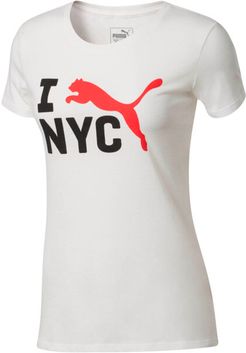 NYC Cat Foil Women's T-Shirt in White/Red, Size XXL