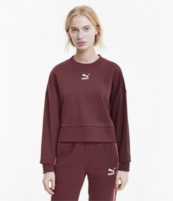 Classics Women's Cropped Crewneck Sweatshirt in Burgundy, Size L
