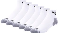 Quarter Crew Cat Socks 6 Pack in White/Black, Size 10-13