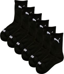 Boys' Crew Socks 6 Pack in Black, Size 9-11