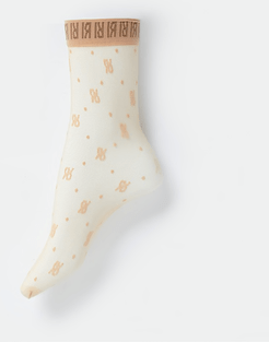 Beige 'RIR' logo mesh ankle socks