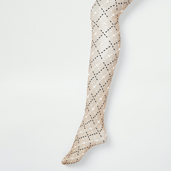 Beige two tone RIR monogram sheer tights