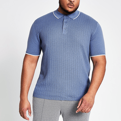 Mens Big and Tall blue slim fit knit polo shirt