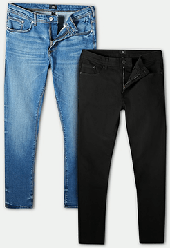 Mens Black and blue skinny denim jeans 2 pack