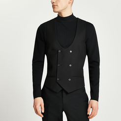 Mens Black double breasted suit waistcoat