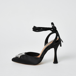 Black embellished tie ankle court shoes