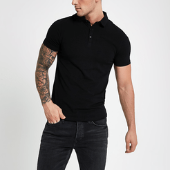 Mens Black essential muscle fit polo shirt