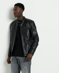 Mens Black faux leather racer jacket