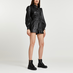 Black faux leather whipstitch shorts