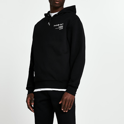 Mens Black Japanese print slim fit hoodie