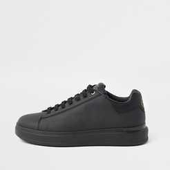 Mens Black lace-up wedge sole trainers