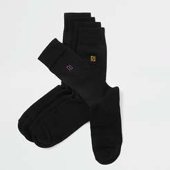 Mens Black RI embroidered socks 5 pack
