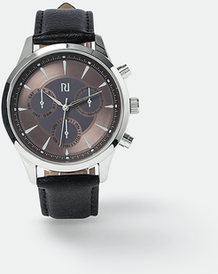 Mens Black rose gold face leather watch