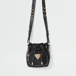 Black satin mini duffle bag