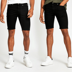 Mens Black skinny denim shorts 2 pack