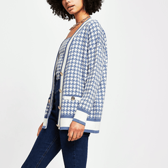 Blue dogtooth gold button cardigan