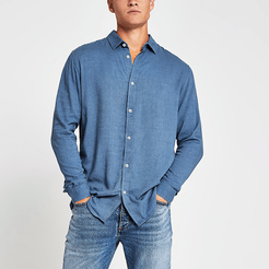 Mens Blue long sleeve linen regular fit shirt