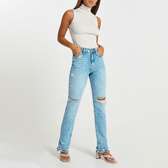 Blue ripped high waisted slim fit jean