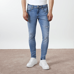 Mens Blue ripped Sid skinny jeans