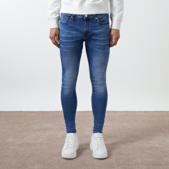 Mens Blue washed Ollie spray on skinny jeans