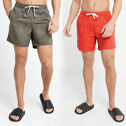 Mens Dark green and red swim shorts 2 pack