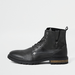 Mens Dark grey leather zip up boots