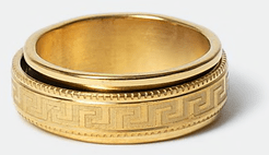 Mens Gold colour greek embossed band ring