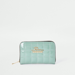 Green patent quilted ziparound purse