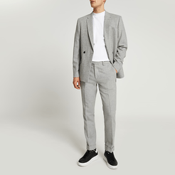 Mens Grey herringbone skinny fit suit trousers