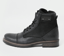 Mens Grey leather lace up boots
