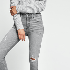 Grey ripped mid rise skinny jean