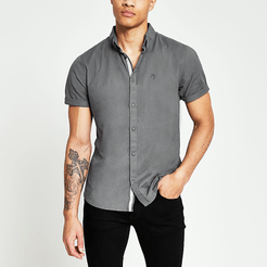 Mens Grey short sleeve slim fit oxford shirt