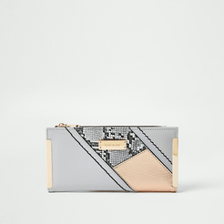 Grey snake print colour block clip purse
