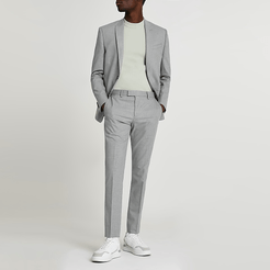 Mens Grey textured skinny suit trousers