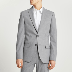 Mens Grey textured slim fit suit jacket