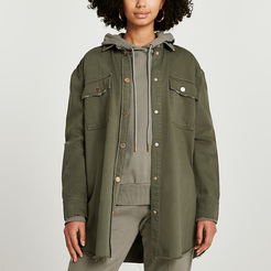 Khaki oversized utility denim shacket