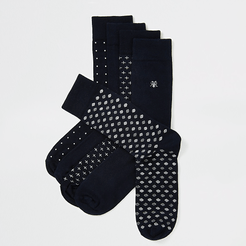 Mens Navy spot print RVR embroidered sock 5 pack