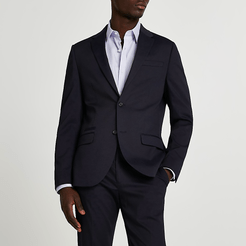 Mens Navy textured stretch skinny suit jacket
