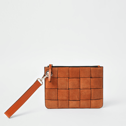 Orange suede weave clutch handbag