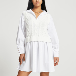 Petite cream cable knit shirt mini dress