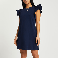 Petite navy scallop edge sleeveless dress