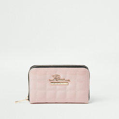 Pink patent quilted ziparound purse
