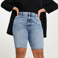 Plus denim longline mom bum sculpt shorts