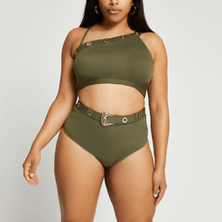 Plus khaki eyelet high waist bikini bottoms