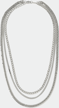 Mens Silver colour layered three chain necklace