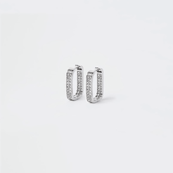 Silver colour square diamante hoop earrings